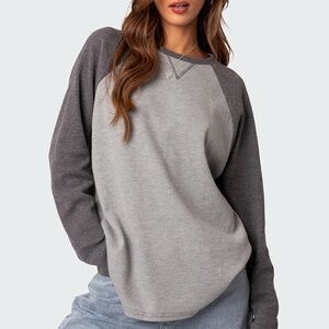 EDIKTED Grey Oversized Waffle Top